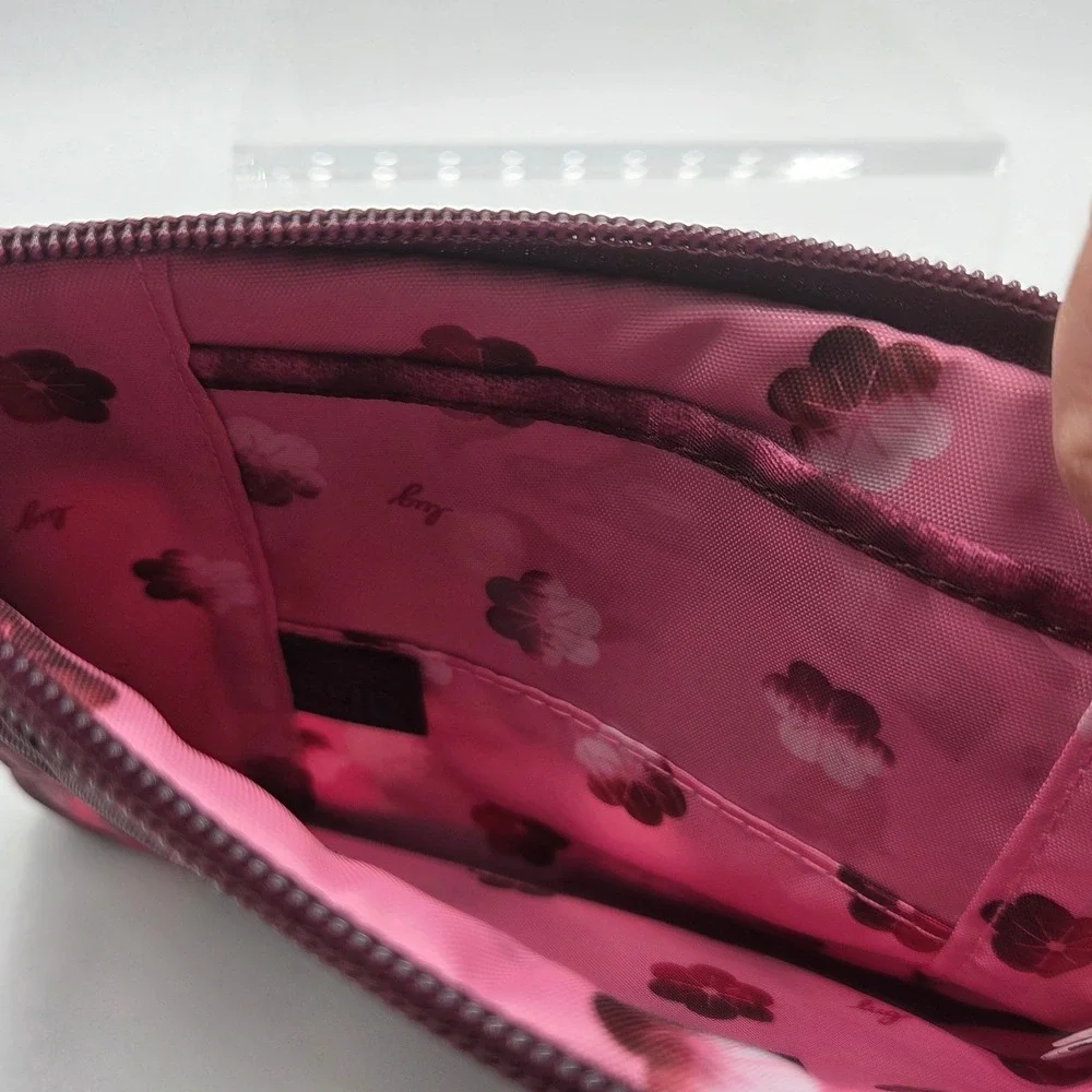 Lug Peekaboo Cosmetic Travel Pouch Wristlet Burgundy Pink Tie Dye Quilted‎